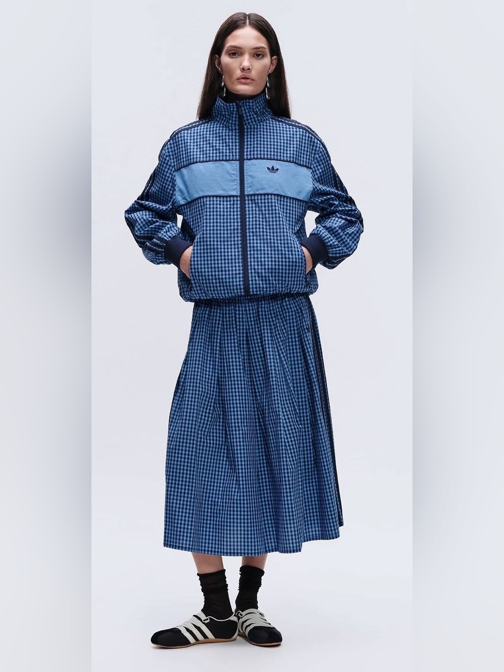 Adidas ASOS Blue Gingham Track Jacket & Skirt Set NWT Coord XL 18 20